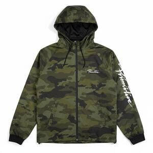 Primitive Mens Script Camo Hooded Full Zip Windbreaker Jacket Green S Streetwear